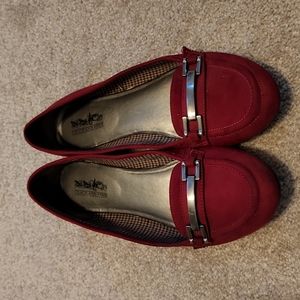 Coach and four red suede with buckle slip on flats size 8.5